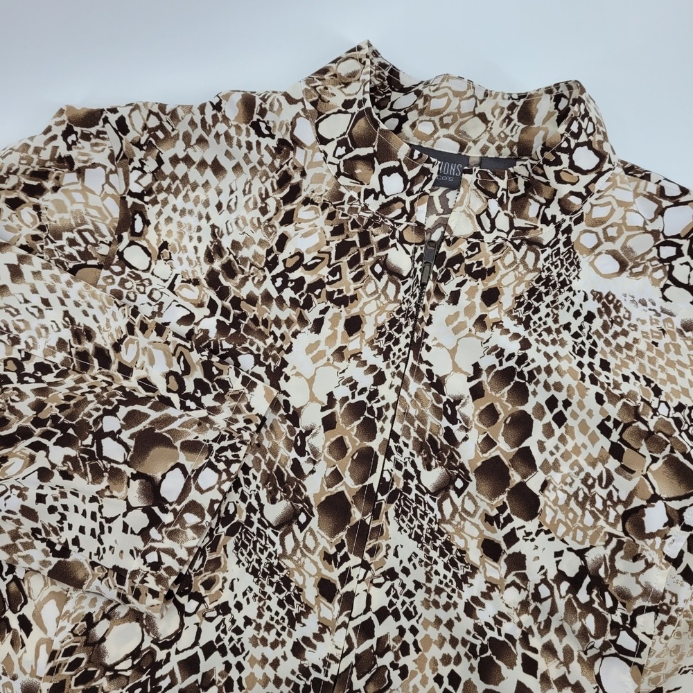 Chicos Additions Snakeskin Print Zip Front Jacket Brown Tan Womens Size 3 US XL